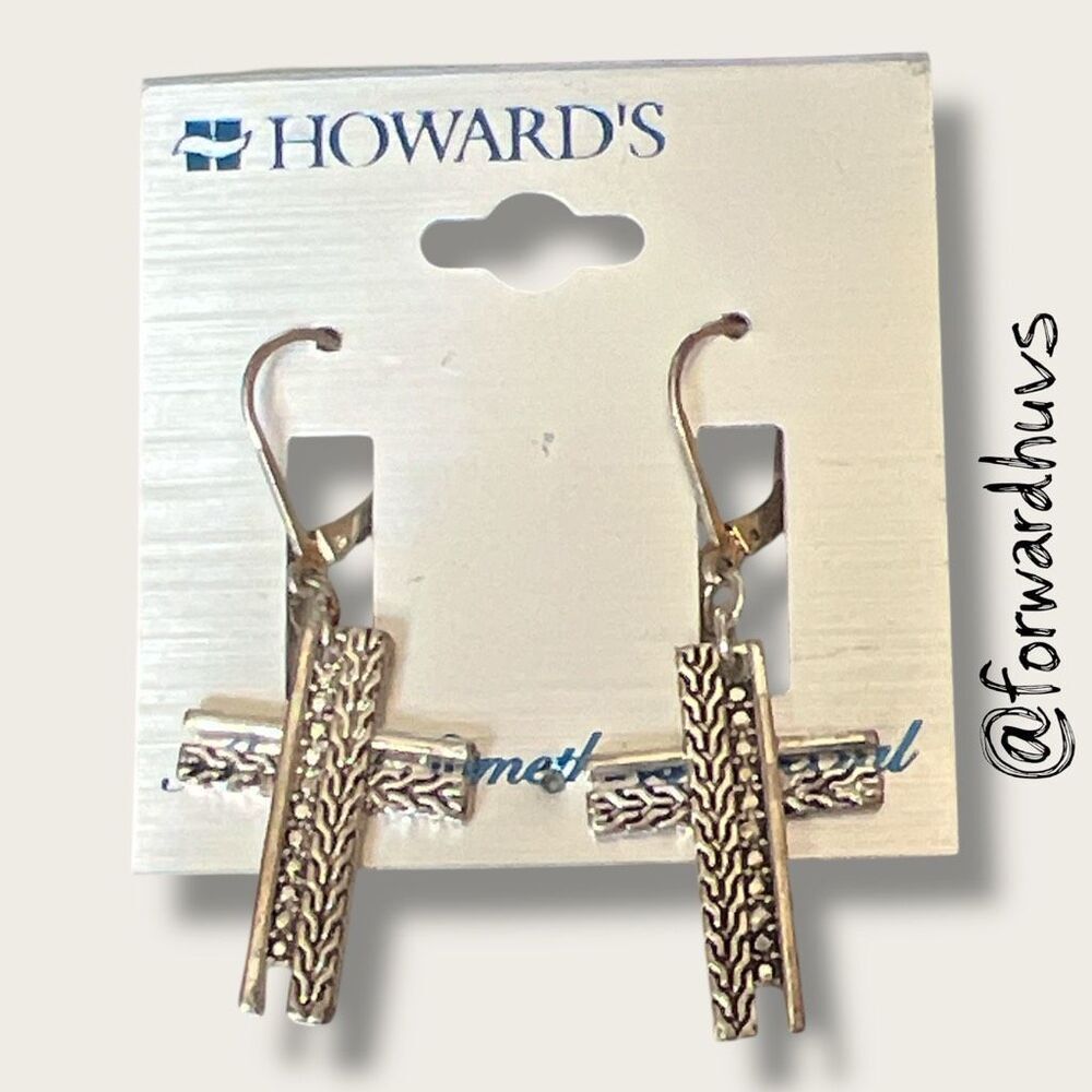 Bundle Sale 3 for $15 | Howard’s Silver Tone Cross Earrings – 1 3/4 Inches